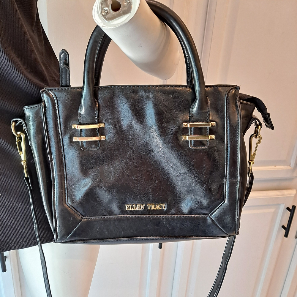 Ellen Tracy Black Leather Handbag